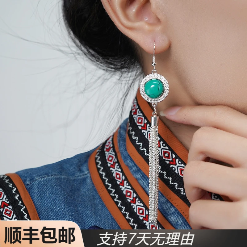 S02气质长款手工时尚百搭绿色复古国风古风民族风镶嵌