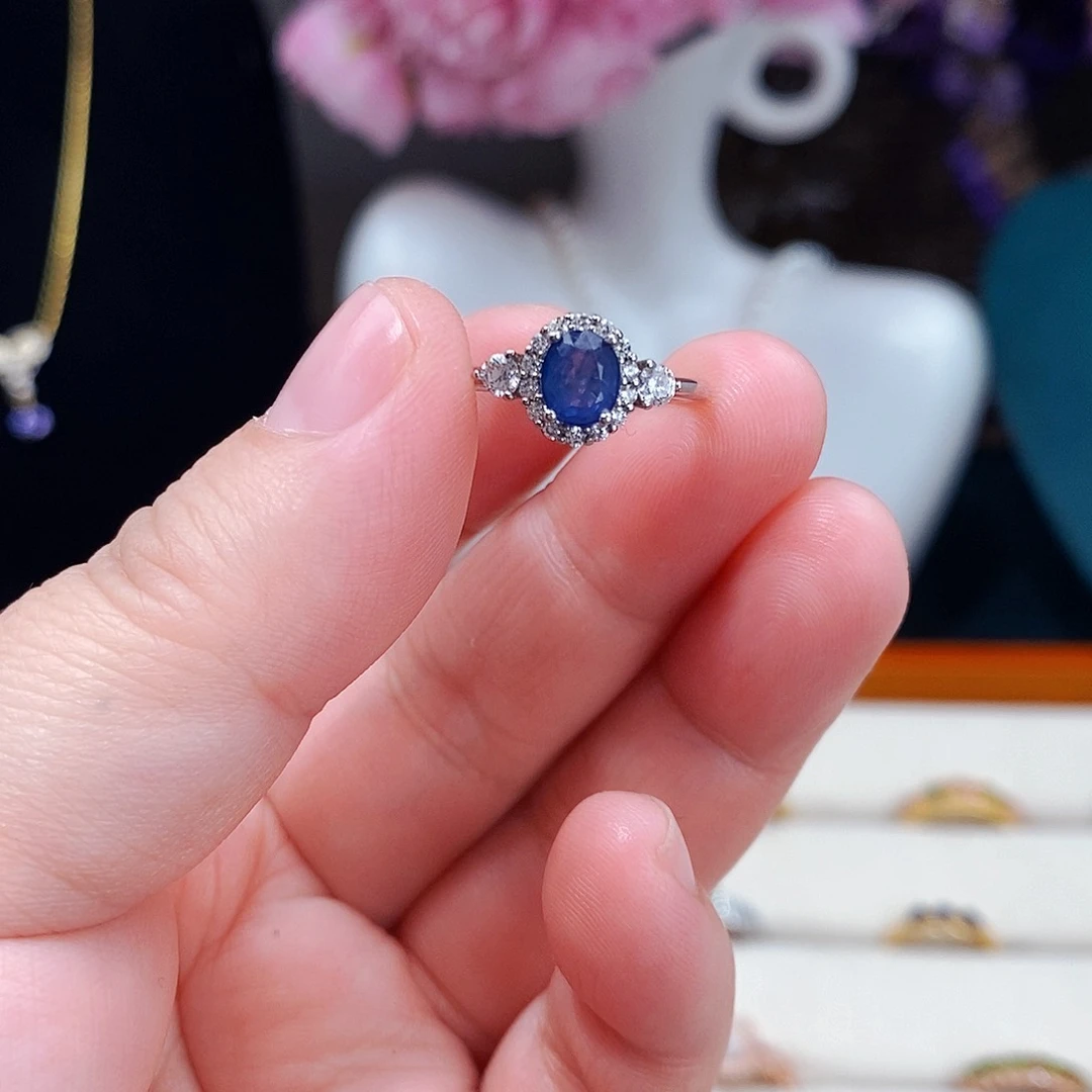蓝宝石戒指银S925镶嵌