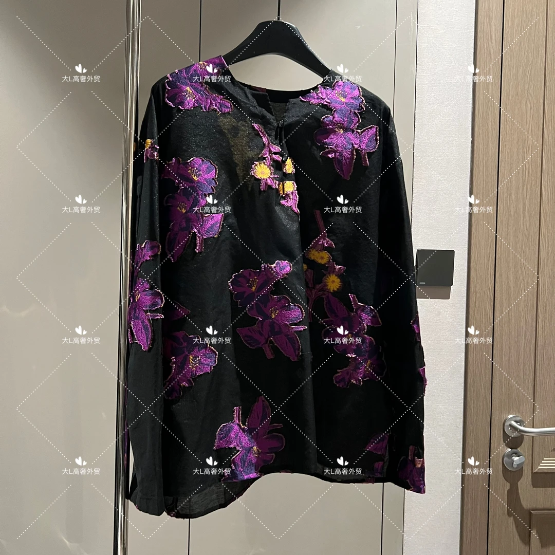 【大L】重磅外贸进口高奢重工设计师风百搭织锦提花紫色衬衫CS2560