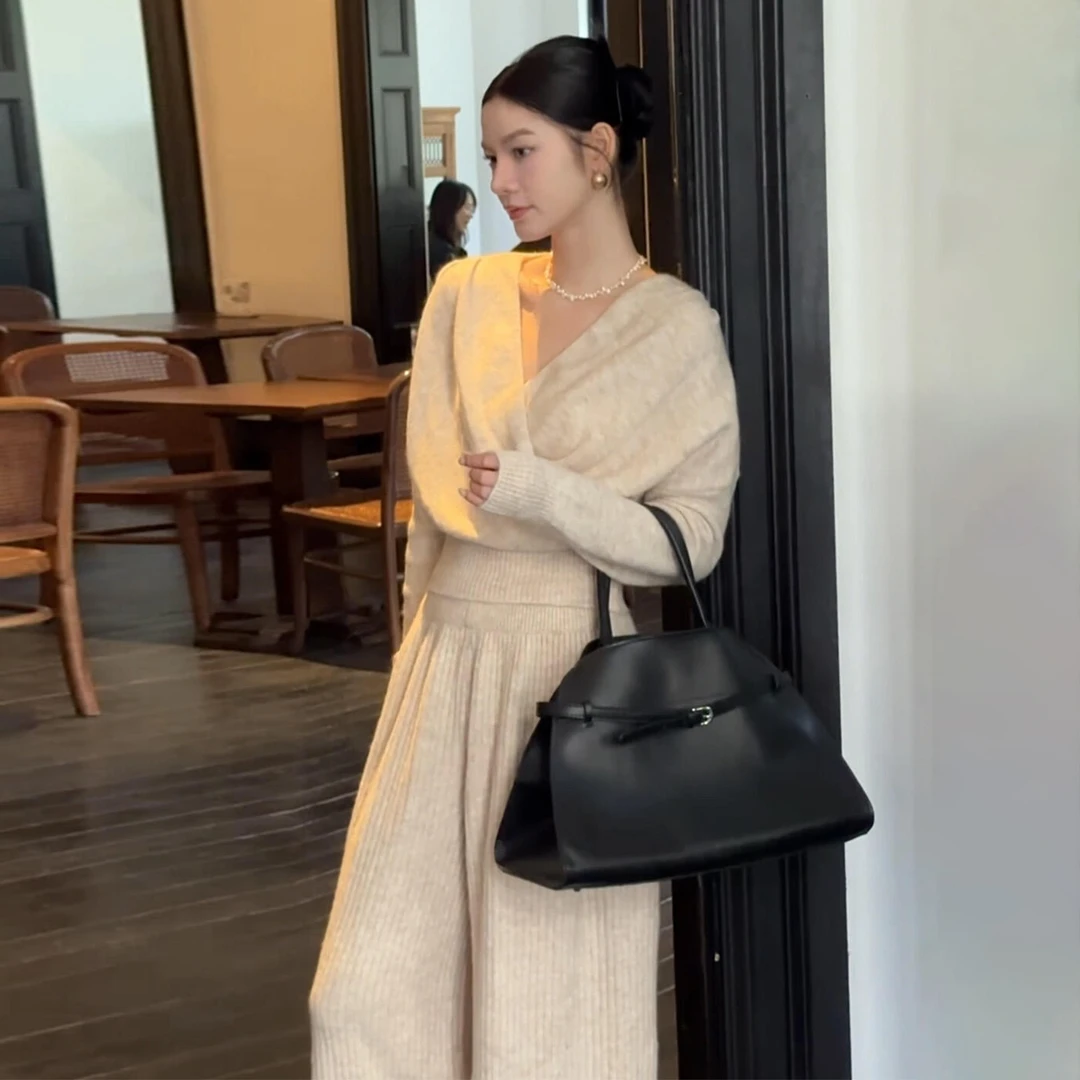 小香风穿搭一整套装秋冬季2025新款休闲慵懒风毛衣裤子针织两件套