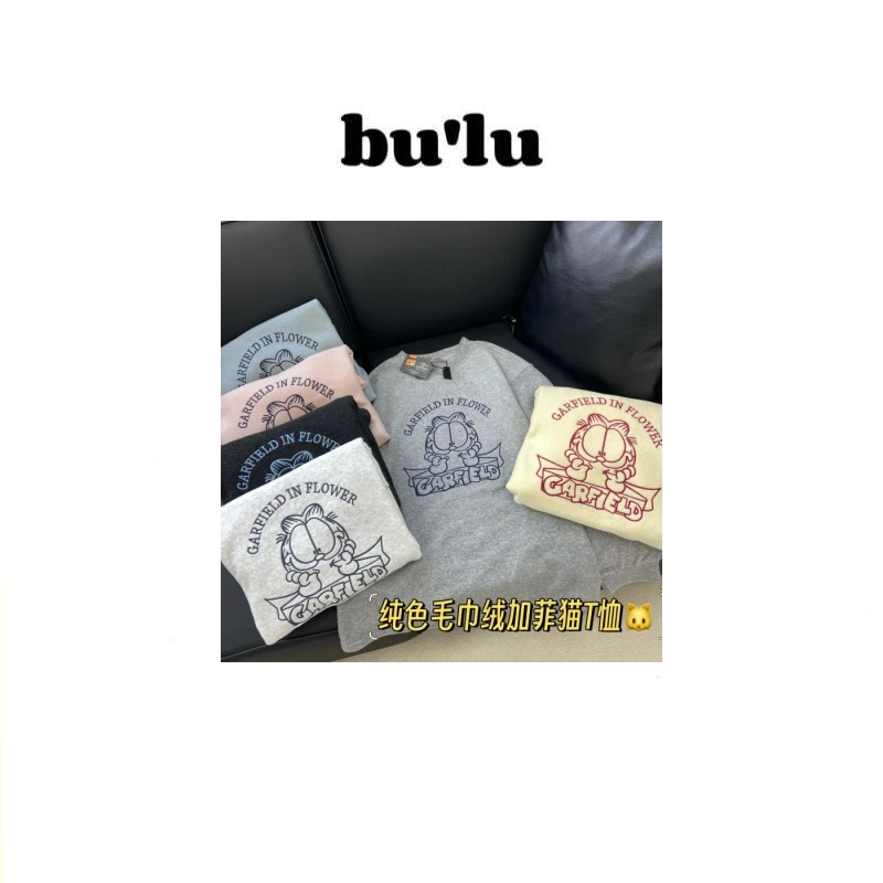 bu'lu ”加菲猫“卡通印花动漫毛巾棉休闲运动薄绒卫衣女