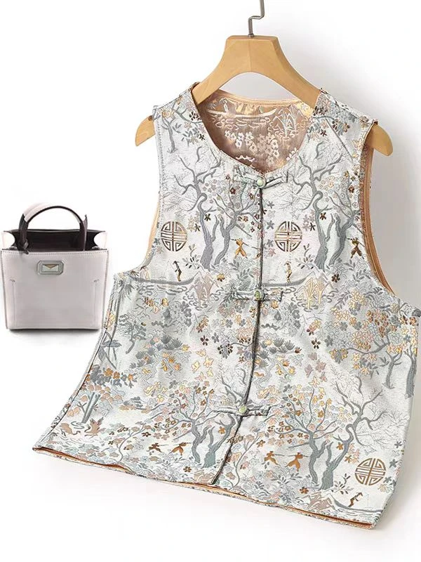 M14 绿福字马甲 新中式国风盘扣正反面穿马甲唐装女士坎肩