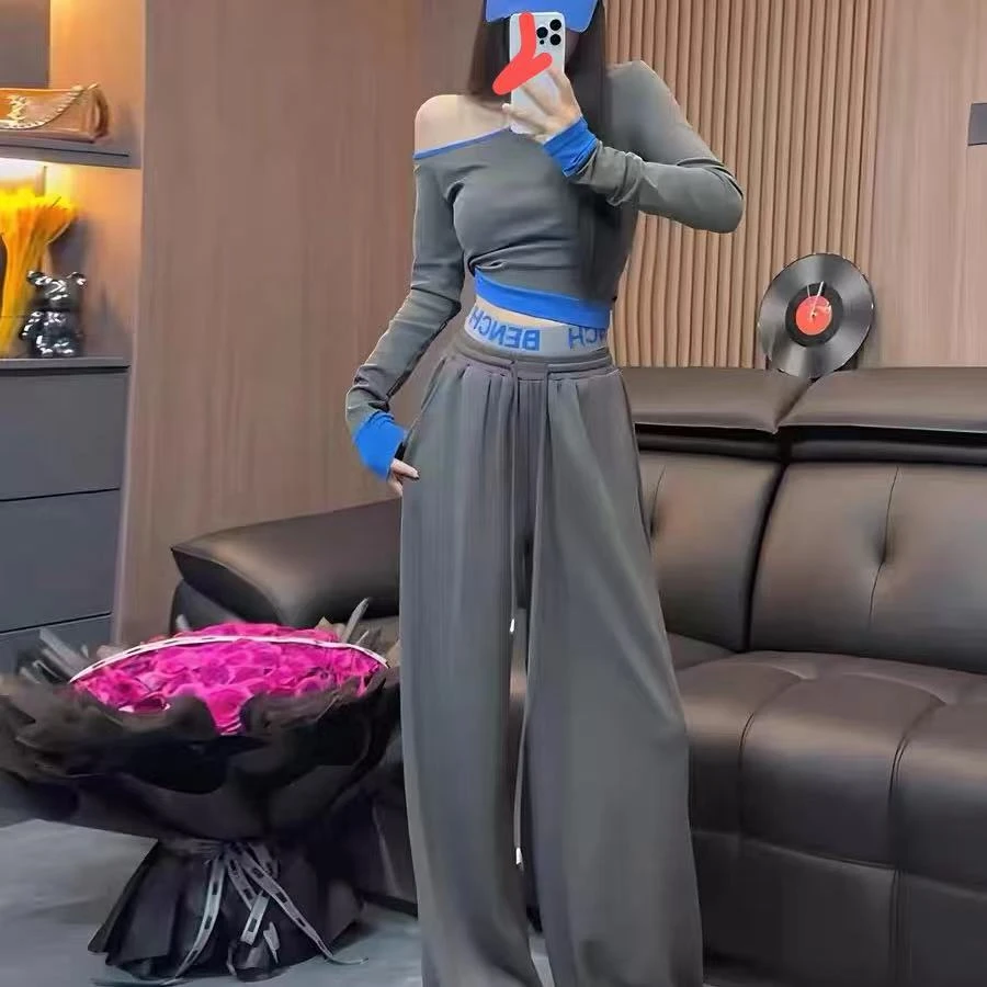 大码法式懒惰风上衣裤子两件套22752