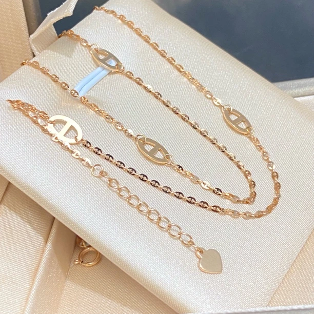 18k猪鼻子锁骨链 玫瑰金单淡金色黄色 多样性发货希望能