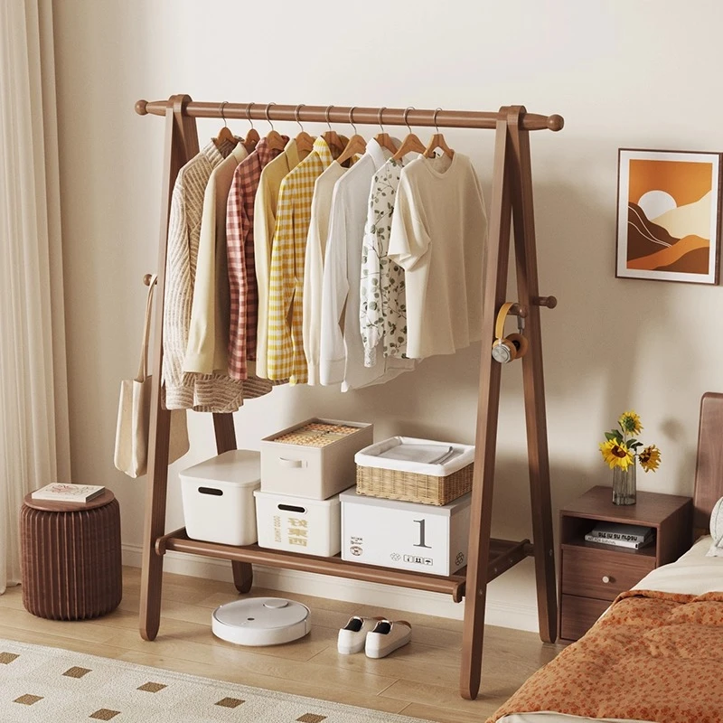 实木挂衣架家用卧室落地衣帽架高颜值收纳立式不占地多功能置衣架