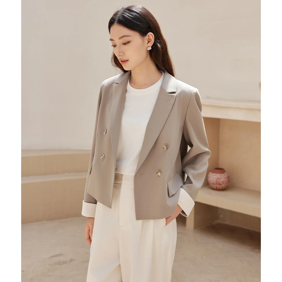 IHIMI/海谧2025秋新款百搭女拼接休闲西装
