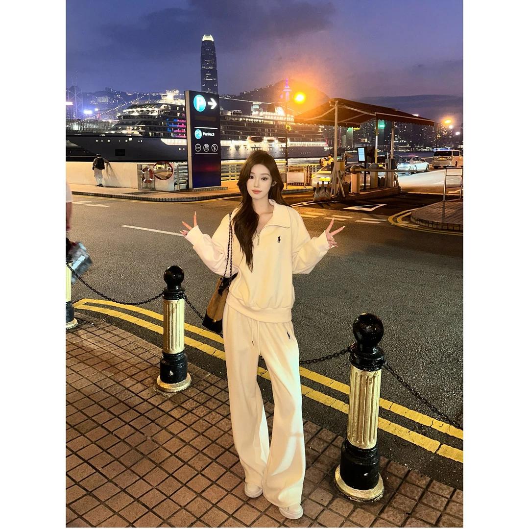 2025韩系学院休闲百搭长裤新款洋气独特开衫卫衣套装-5102