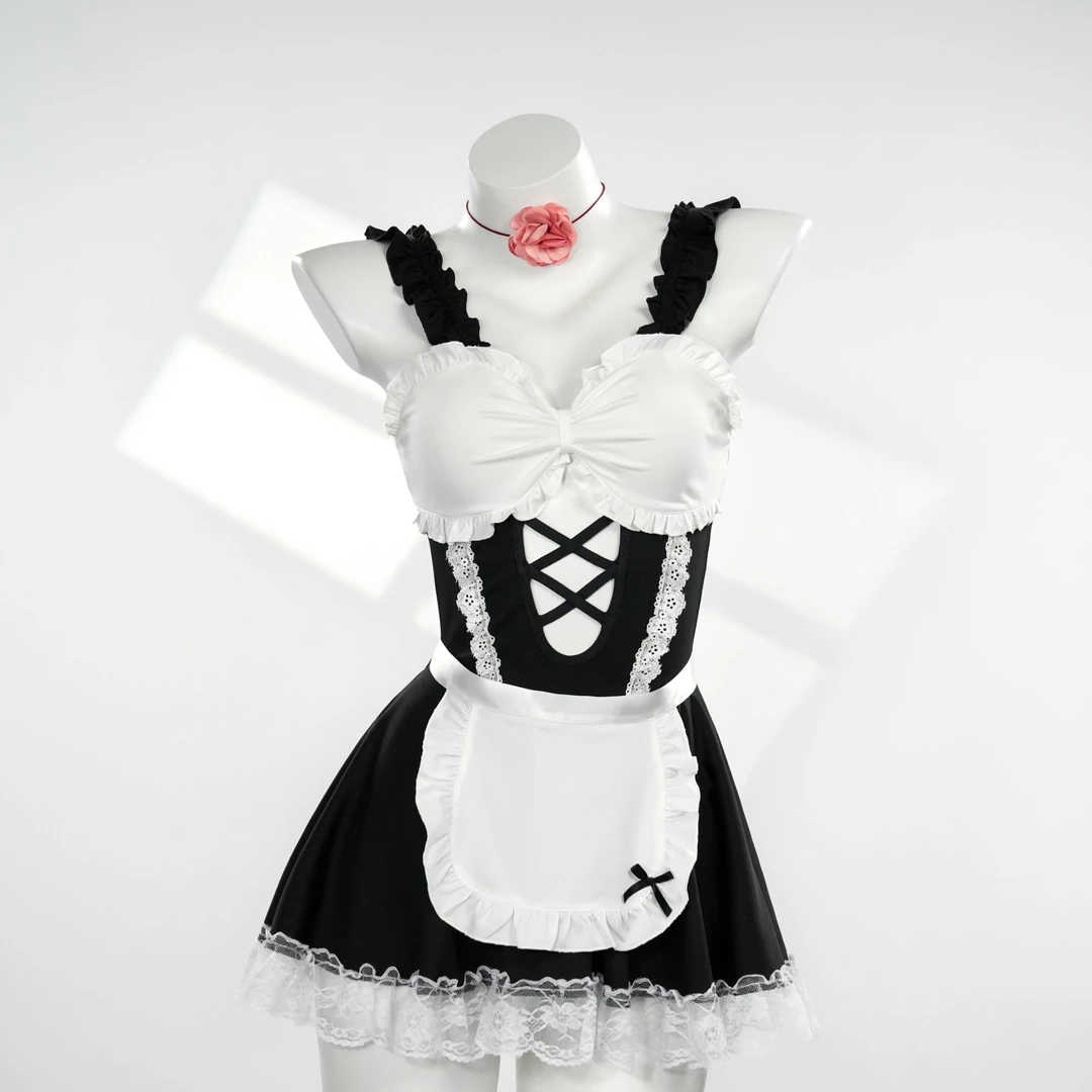 轻抚【90-220斤】GR黑白纯欲软妹lolita性感显瘦大码睡裙 A5085