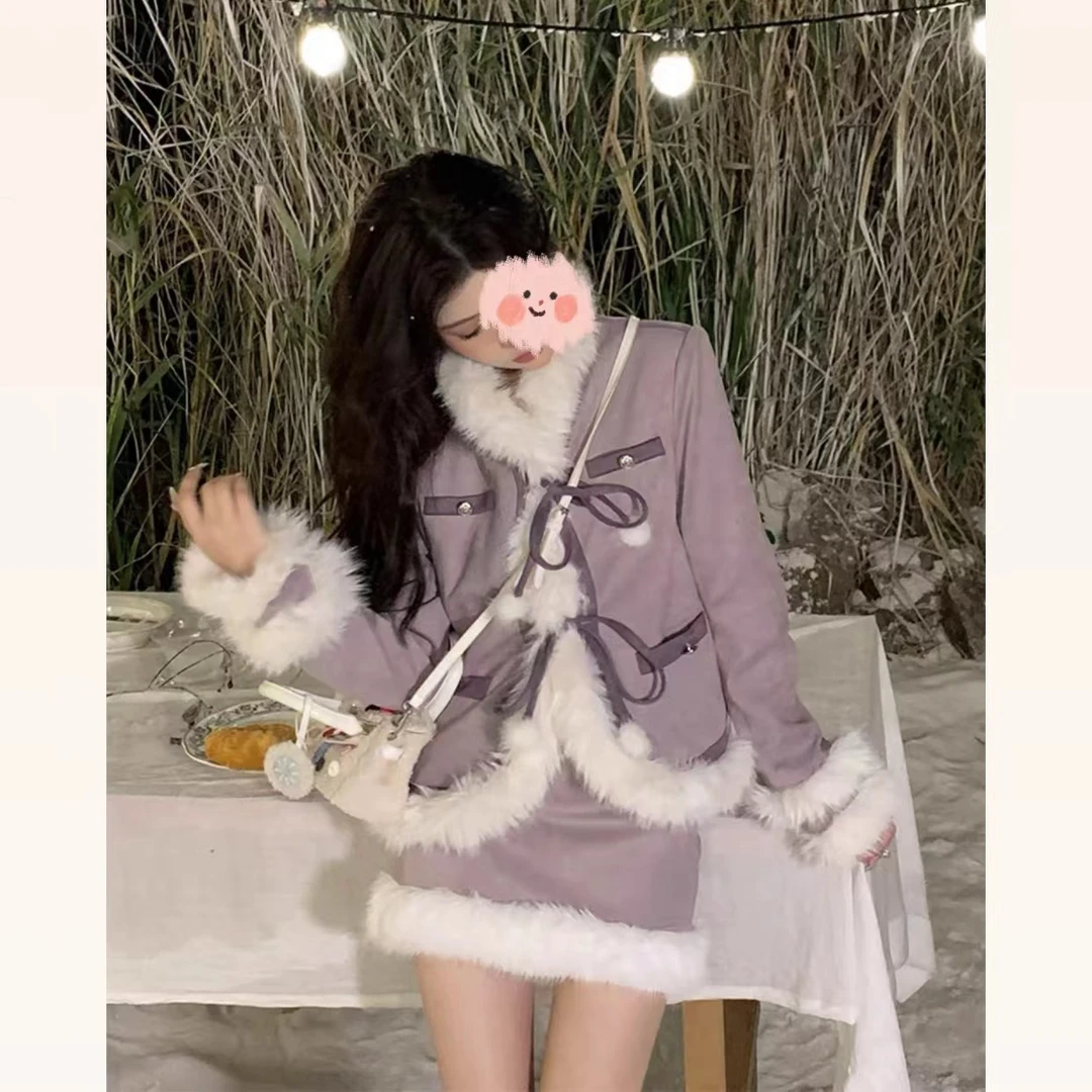 【两件套】QF00355葡萄仙子冬天套装暖和秋冬款毛套装女