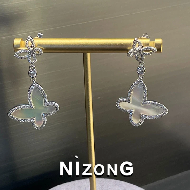 铜合金锆石耳饰 月光蝴蝶耳钉01ED236