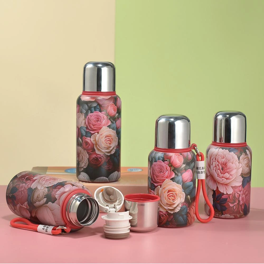 花卉古风韵味316不锈钢便携超美观茶水分离泡茶杯韩版猫咪保温杯