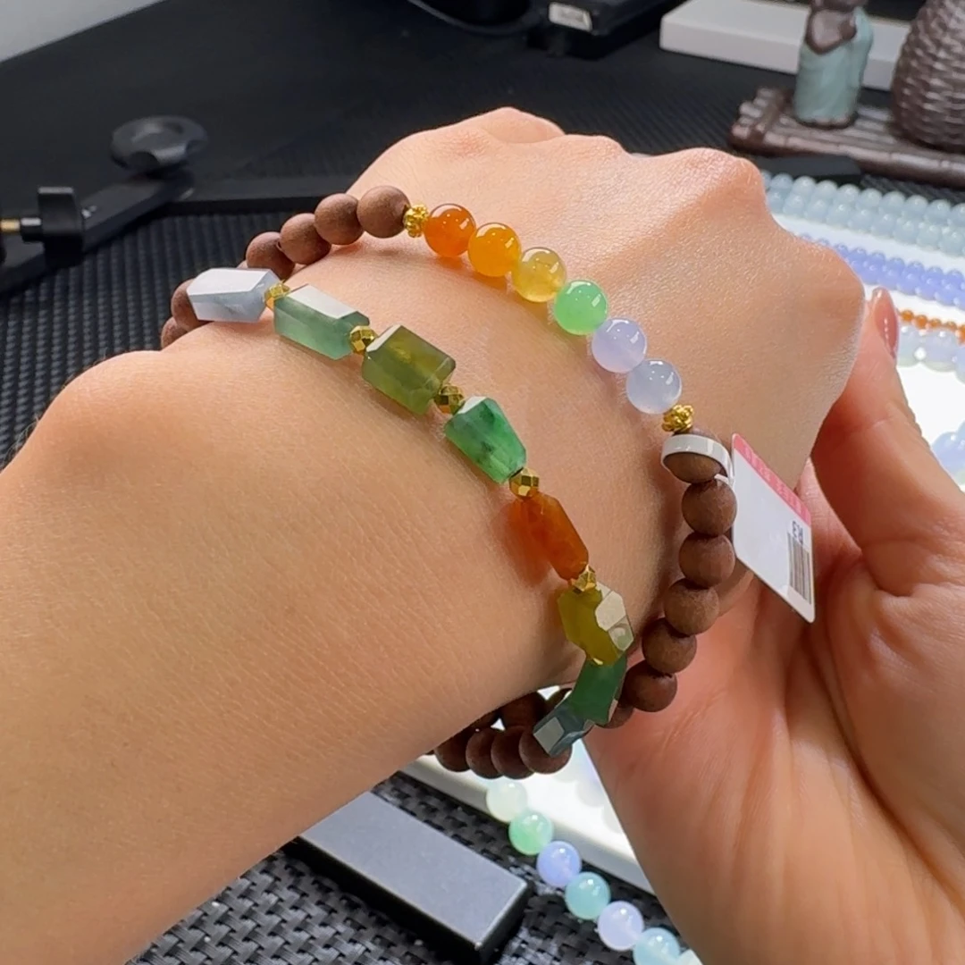 翡翠手链未镶嵌DIY浓彩多宝单圈