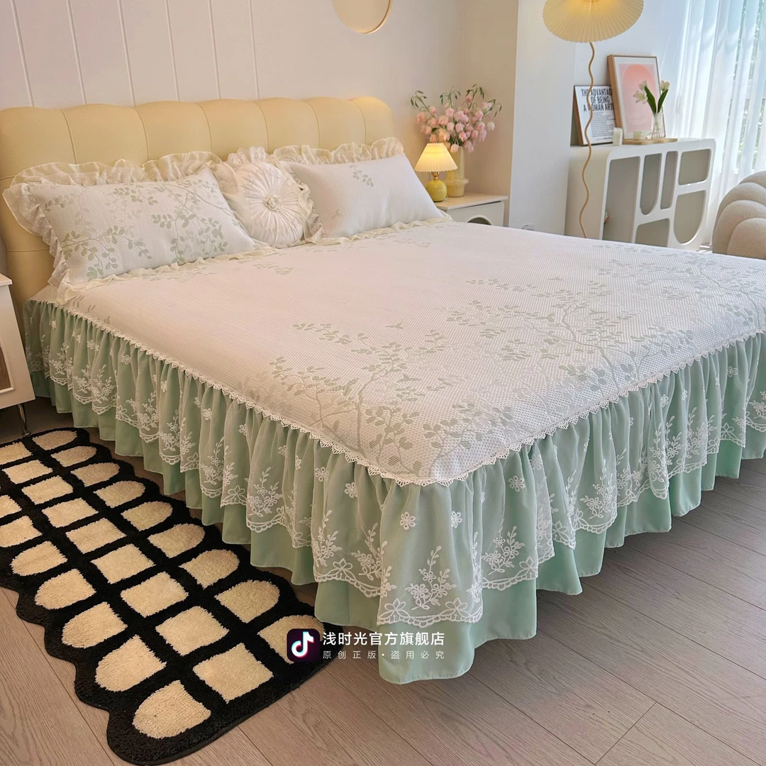 【A类母婴级】冰岛丝提花凉席三件套田园床裙款软凉席空调席可水洗