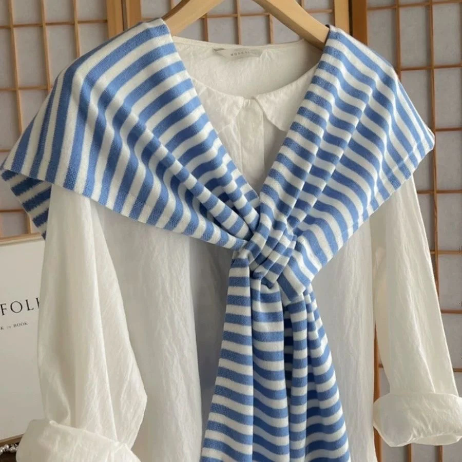 条纹外搭小披肩女春秋百搭装饰坎肩空调房保暖免打结羊毛针织搭肩