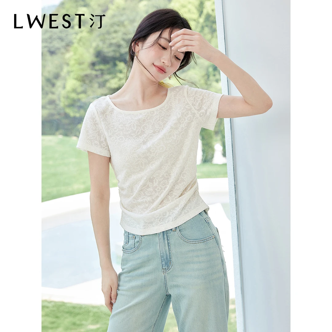 【林一专属】朗文斯汀褶皱设计感显瘦正肩提花上衣DTYT5204E03258