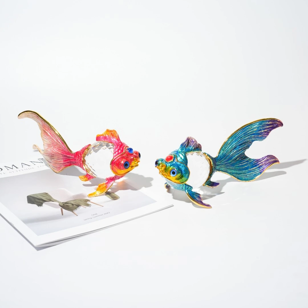k9水晶珐琅彩鲤鱼摆件高档客厅酒柜桌面装饰品
