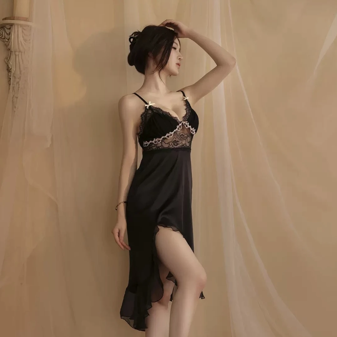 性感法式睡衣女夏季纯欲风蕾丝露背带胸垫高级感长款吊带睡裙