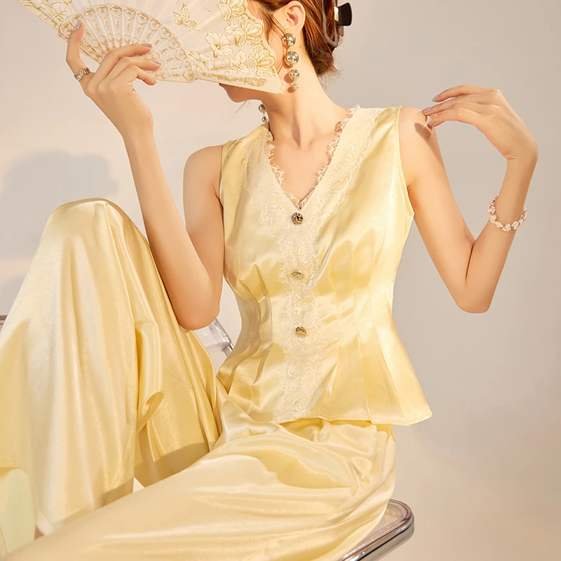 夏季高级法式轻奢性感无袖蕾丝背心高腰显瘦修身时尚上衣 N4003A