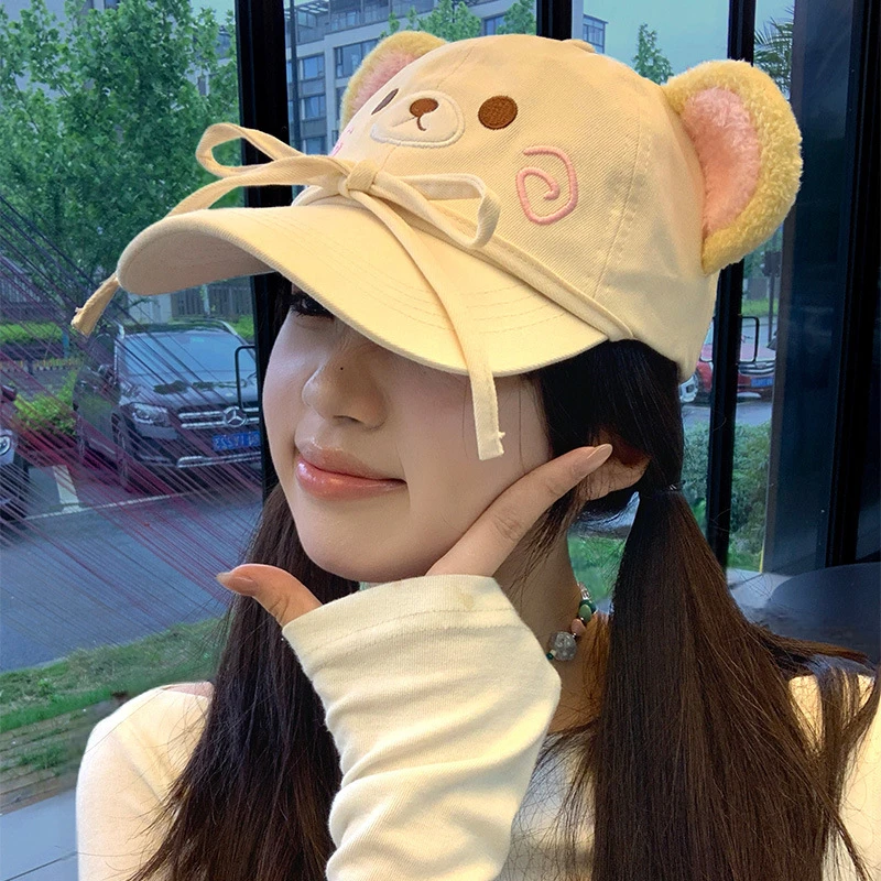 可爱蝴蝶结小熊棒球帽女春夏季2025新款日系卡通帽子显脸小鸭舌帽