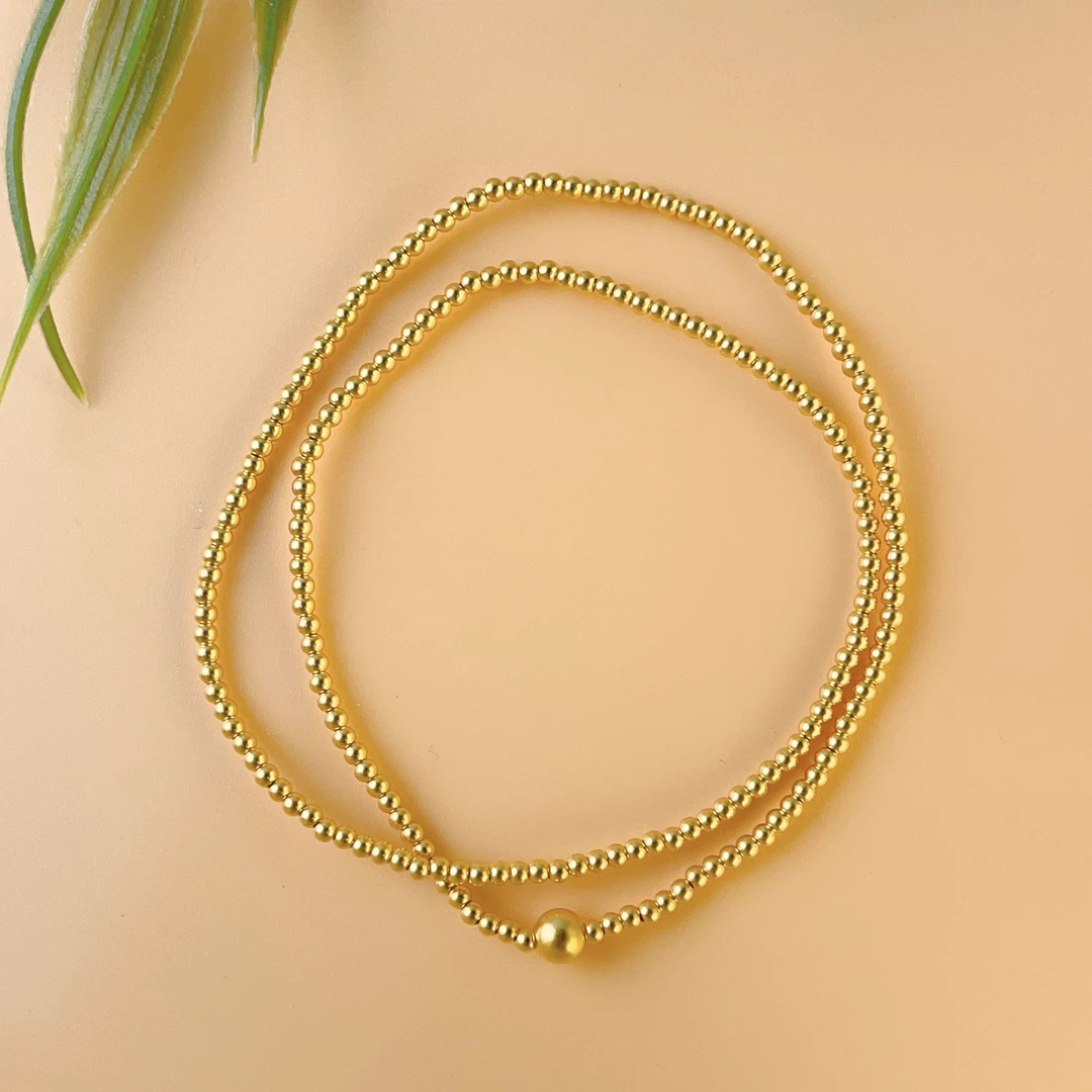 TSL/谢瑞麟计价足金圆珠双层手链黄金串串气质精美磨砂女款手链