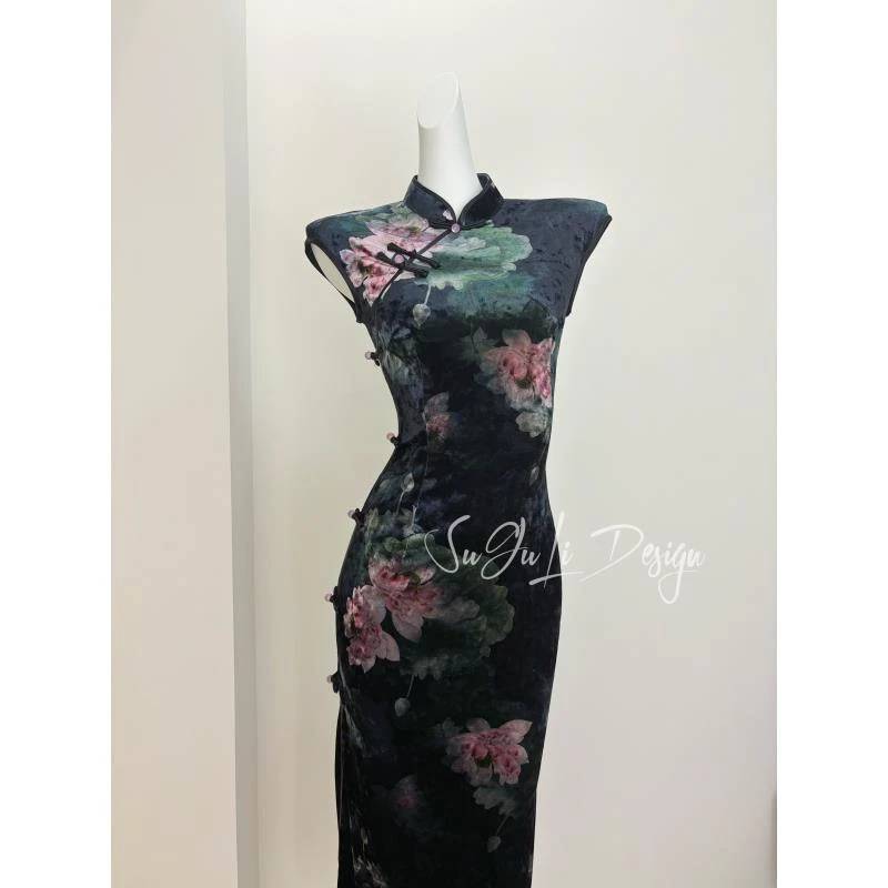 苏故里【叙荷莲】港风复古气质传统款旗袍日常旗袍单层衣长120