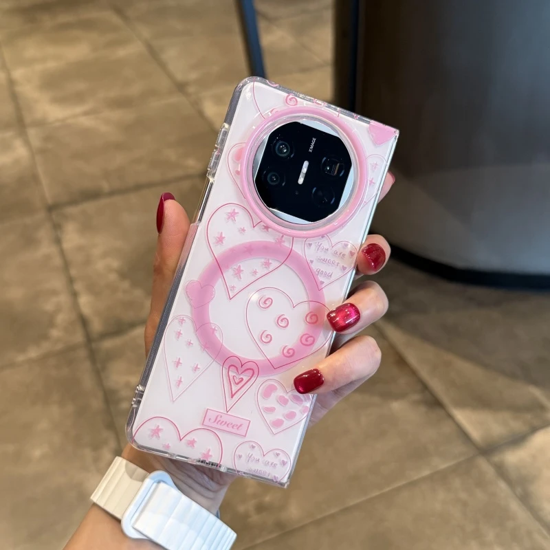 适用华为matex6手机壳Matex5典藏版折叠屏保护套新款磁吸粉色爱心