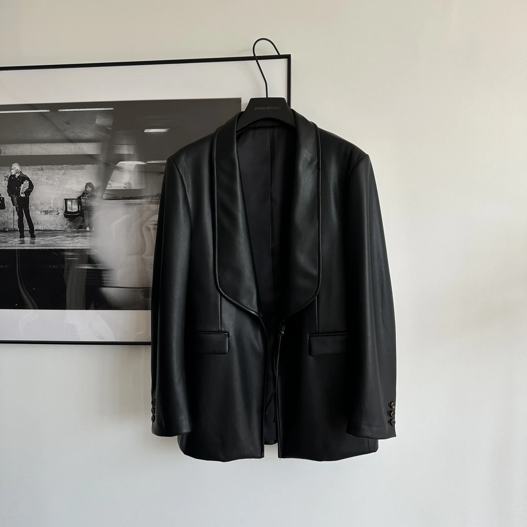 ZHUOLINZHANG   秋季高定黑标系列蛋白质高级感皮衣雅痞男士西装