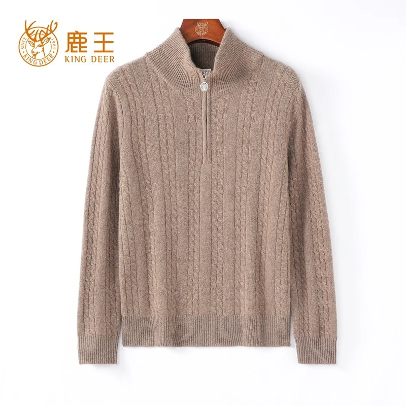 【精品】鹿王24秋冬新款女半高拉链领100山羊绒套衫加厚912419318