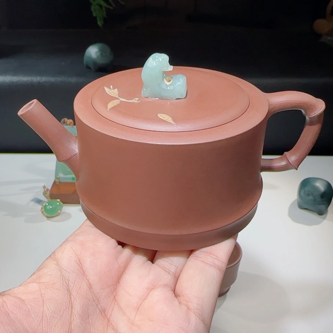 翡翠银S925镶嵌摆件第一代达摩壶 洋