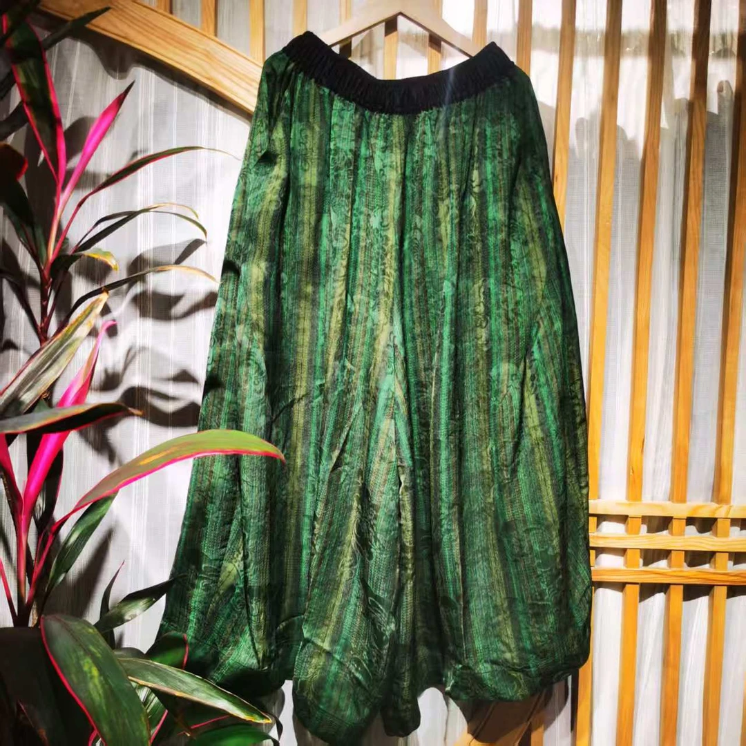 凤徕兮私人定制绿色香香暗纹花全松紧花苞裤（SK5219）单