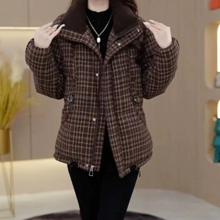 2025冬季新款休闲外套女时尚女装穿搭C气质格纹加厚保暖女士