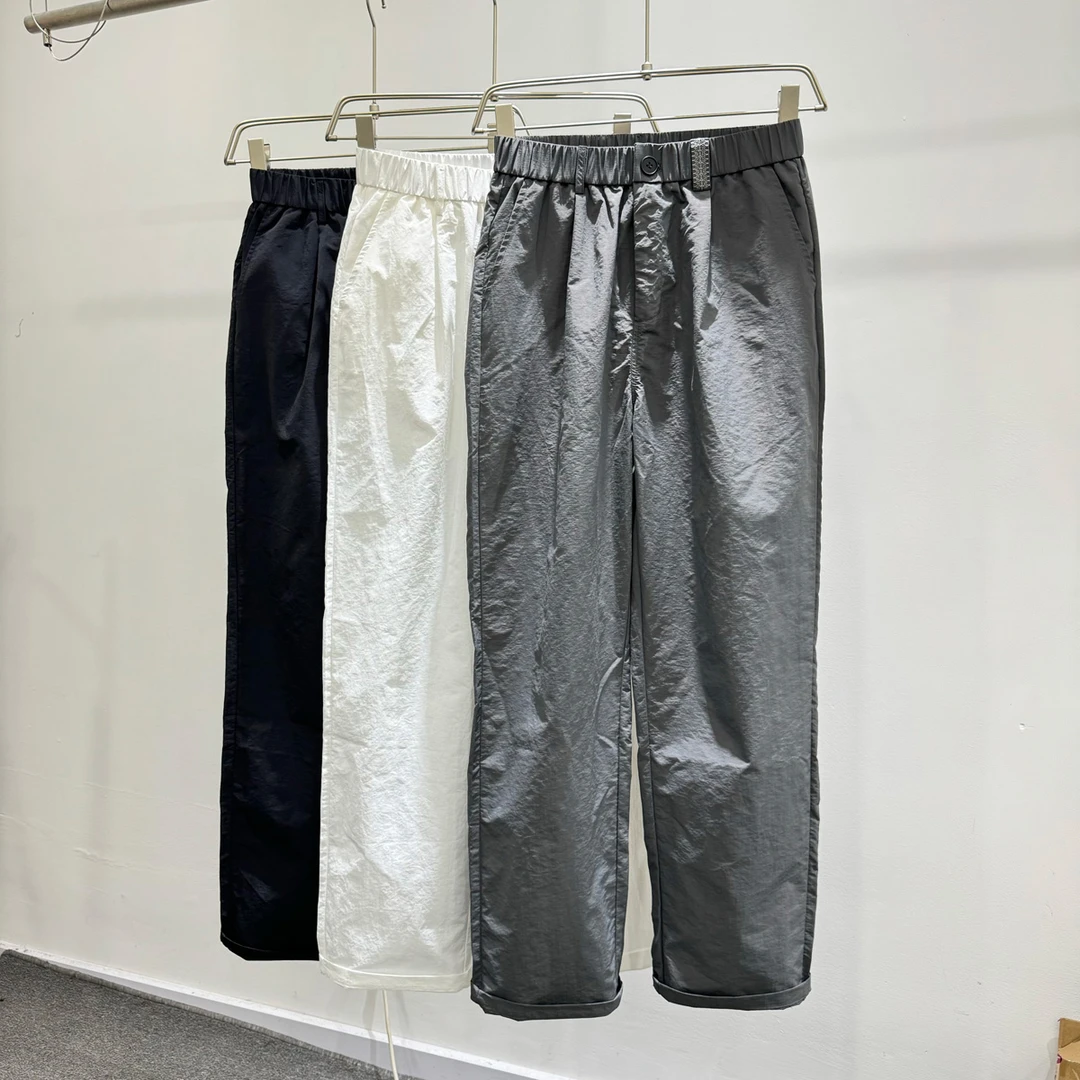 hl新潮牌INS简约时尚日常百搭长裤夏季松紧腰高级感阔腿休闲裤