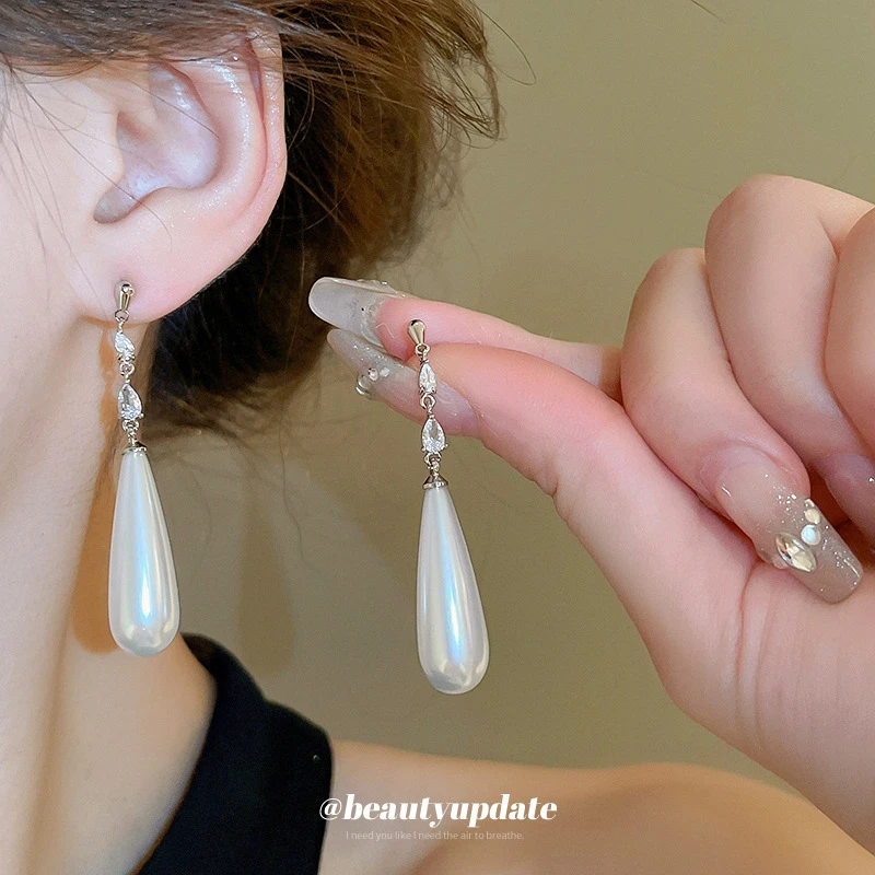 铜合金仿珍珠耳饰 真金电镀银针水滴几何珍珠耳钉法式宫廷风气质