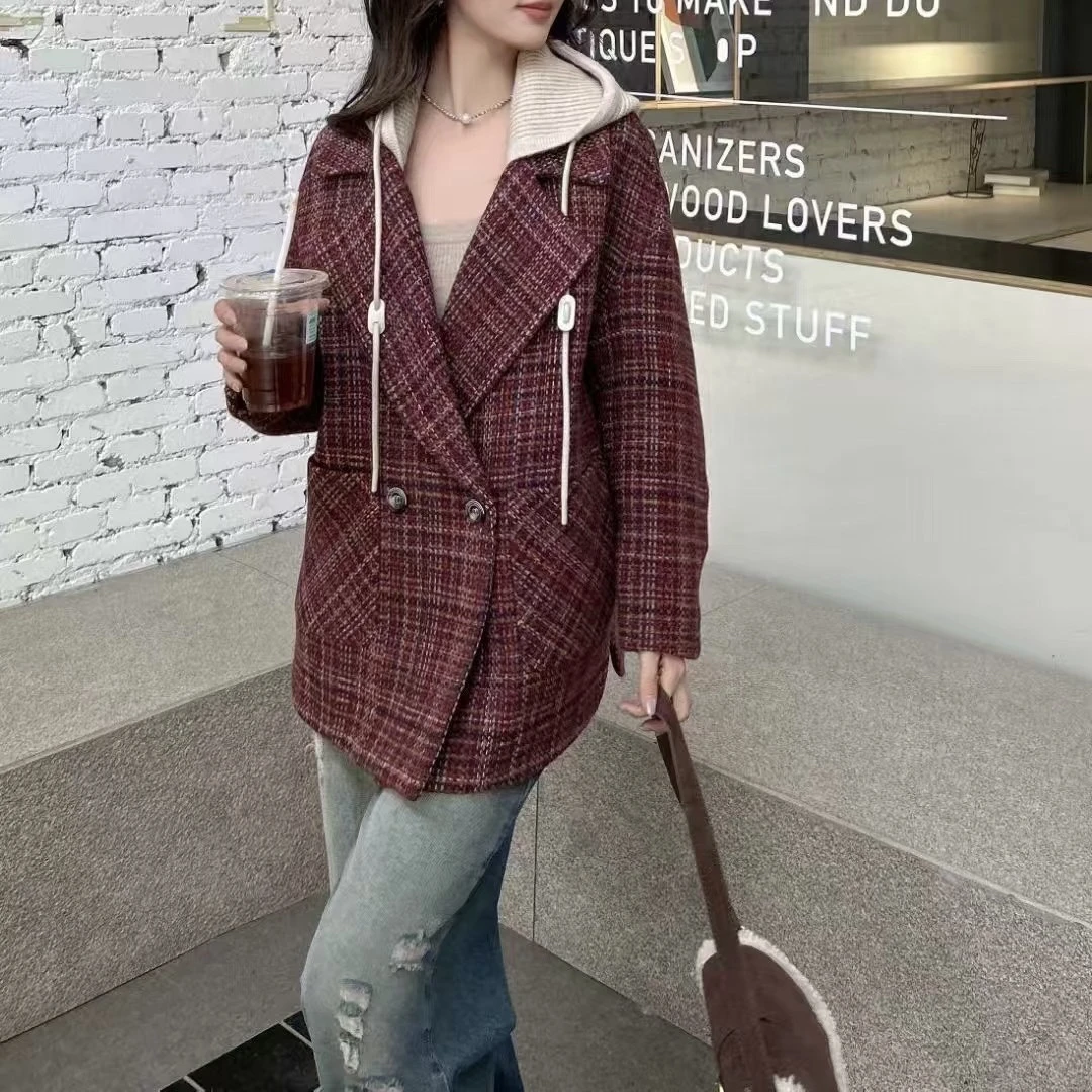 116大衣毛呢时尚较量连帽可脱卸