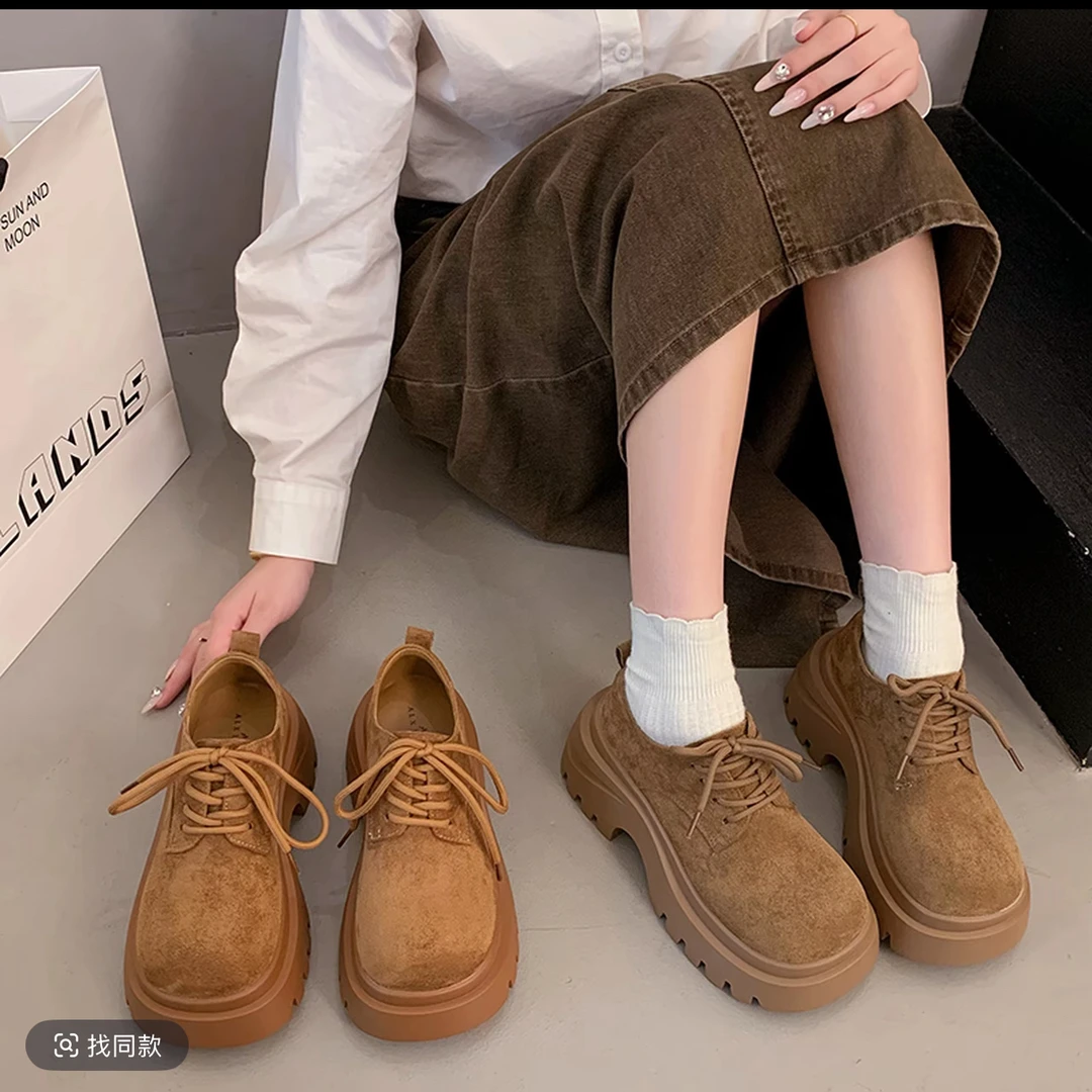 很轻 很软）厚底松糕乐福鞋女秋季新款小个子增高鞋1708