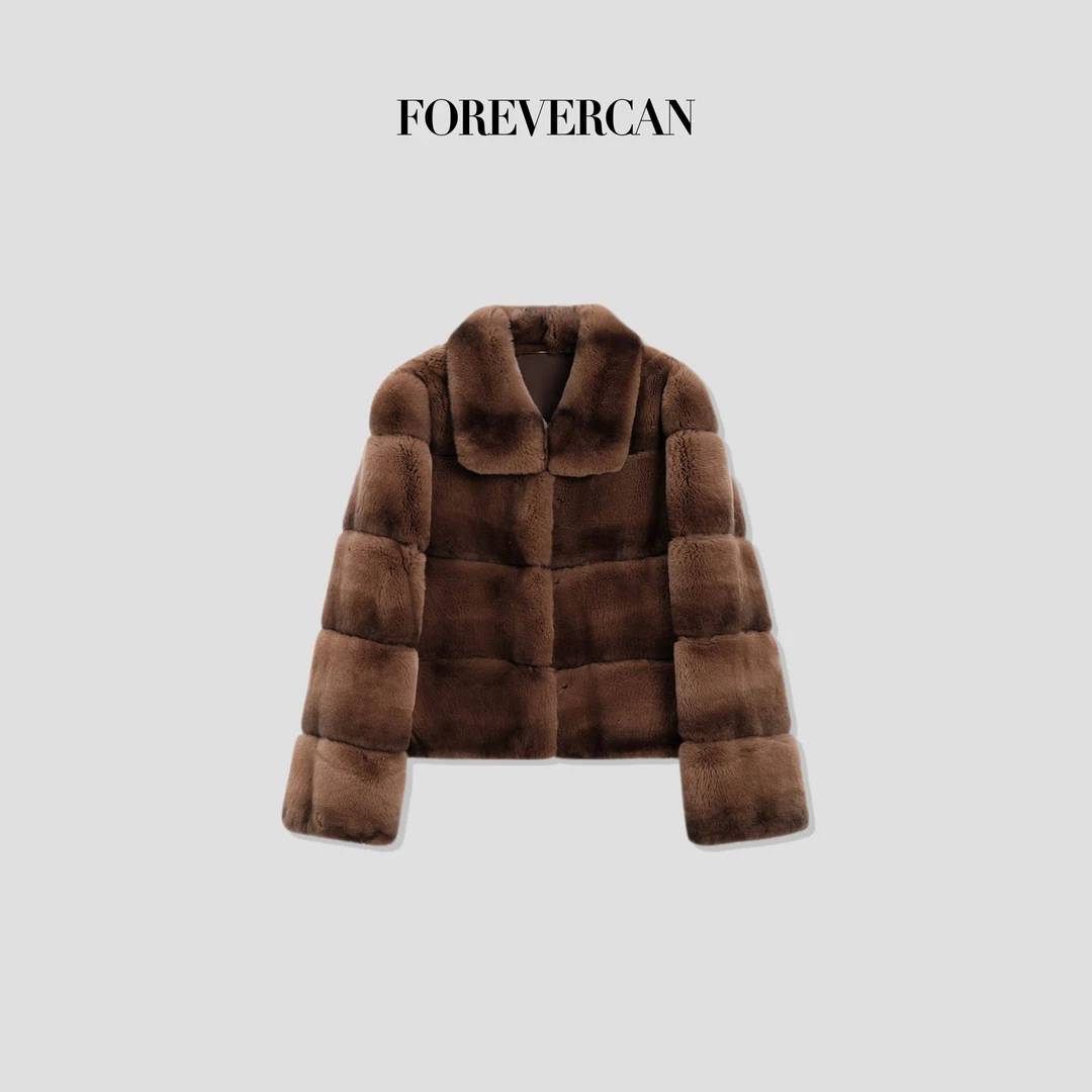 FOREVERCAN“雷克雅未克”进口濑兔毛横排翻领皮草外套SC22630