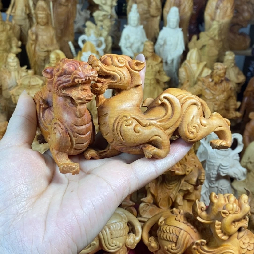 木崖柏10麒麟一对微瑕