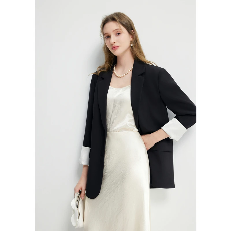 秋水伊人国风翻领短外套2025年春季新款女通勤上衣625101A070070