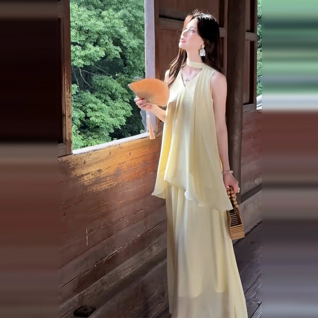 【现货+运补】新中式禅意无袖背心连衣裙清冷松弛感长裙一整套5112