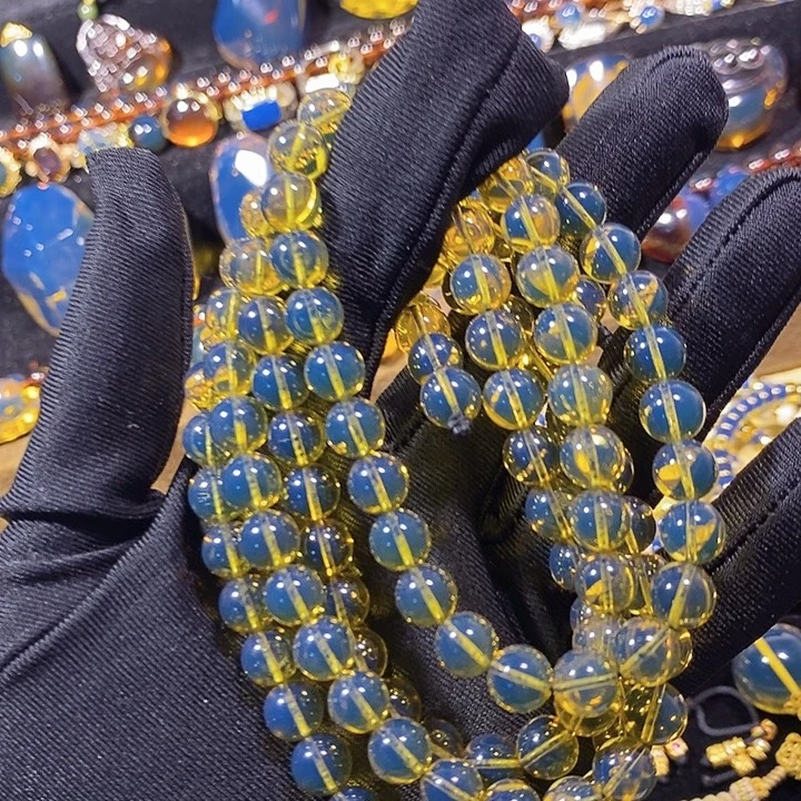 蓝珀未镶嵌珠宝奇石墨西哥蓝珀佛珠8