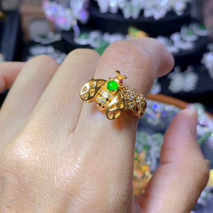 翡翠戒指银S925镶嵌天然翡翠