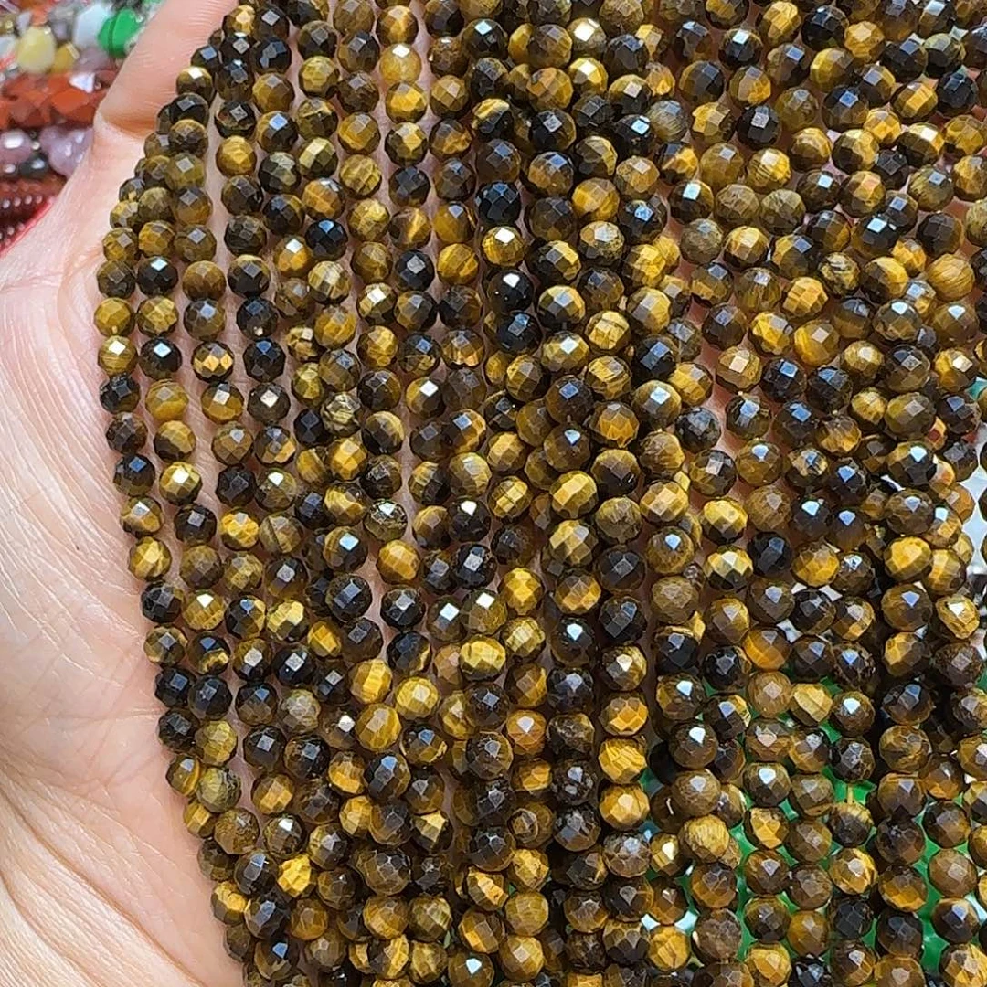 玛瑙/玉髓未镶嵌珠宝半成品4.5mm切面黄虎眼一条