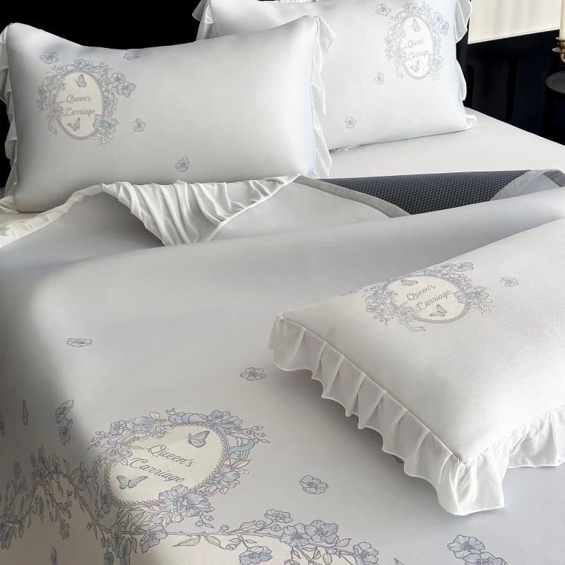 法式冰丝席床裙款凉席三件套可水洗折叠A类抗菌凉感空调软席子夏