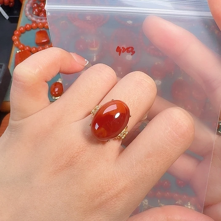 南红玛瑙银S925镶嵌戒指