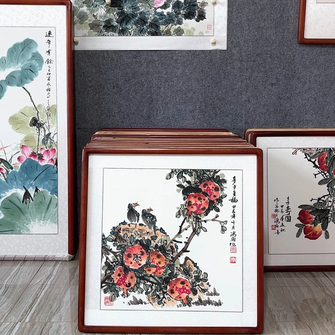 国画书画作品带框63×63