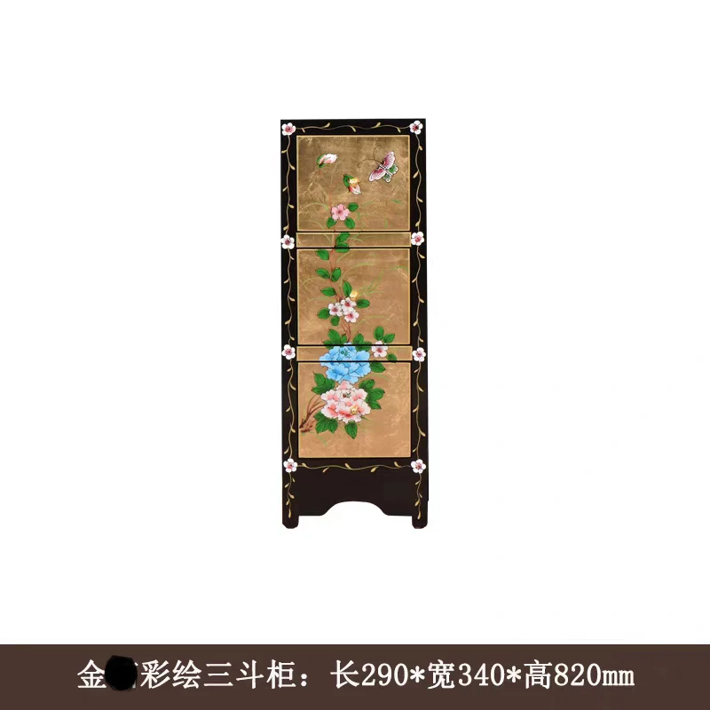 新中式五斗柜实木夹缝收纳储物柜彩绘边柜美式三抽屉组合柜808