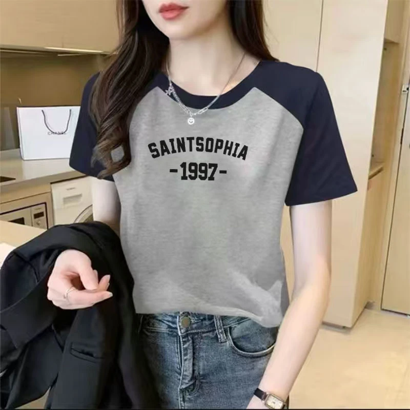 设计感短袖女纯棉t恤2025遮肚洋气上衣夏季新款插肩袖宽松显瘦潮