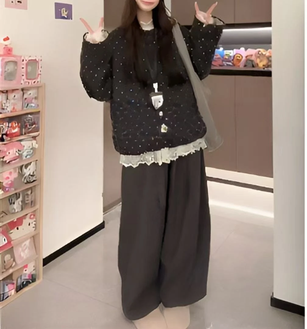 时尚套装长袖常规款女秋季厚款森系短外套立领落肩袖单排扣三件套