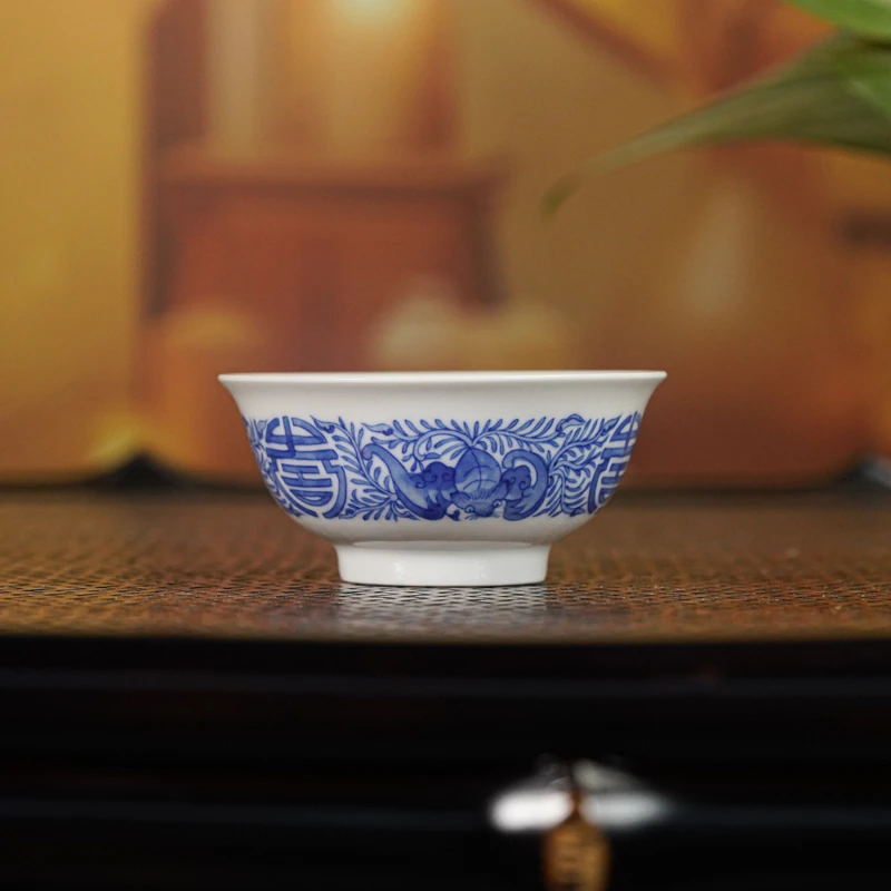 【墨舍名窑】春风祥玉青花福寿品杯（老春） cfxy342陶瓷主人杯手绘