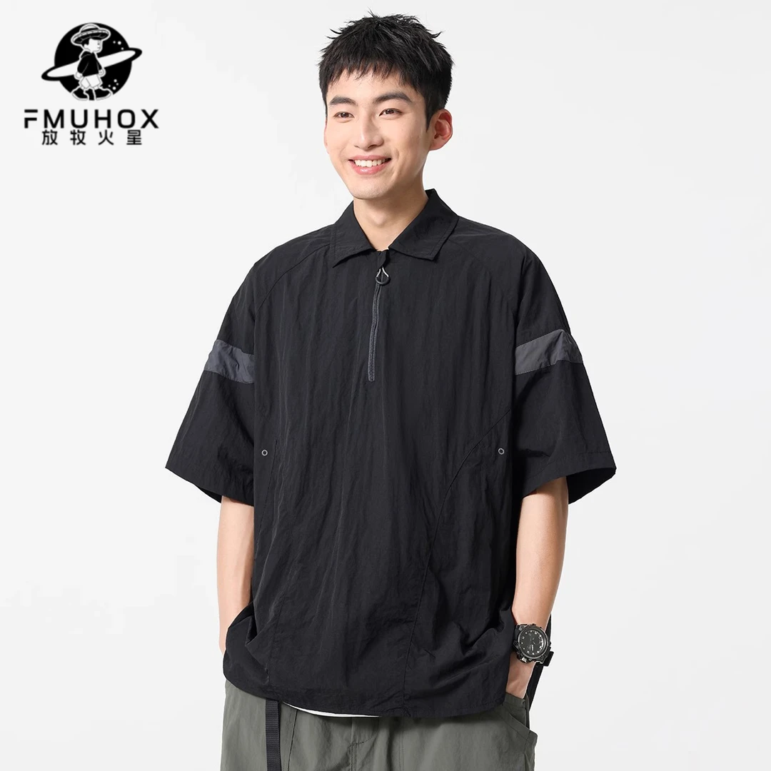 @放牧火星 美式复古速干透气Polo衫潮牌夏季轻薄运动t恤短袖男士